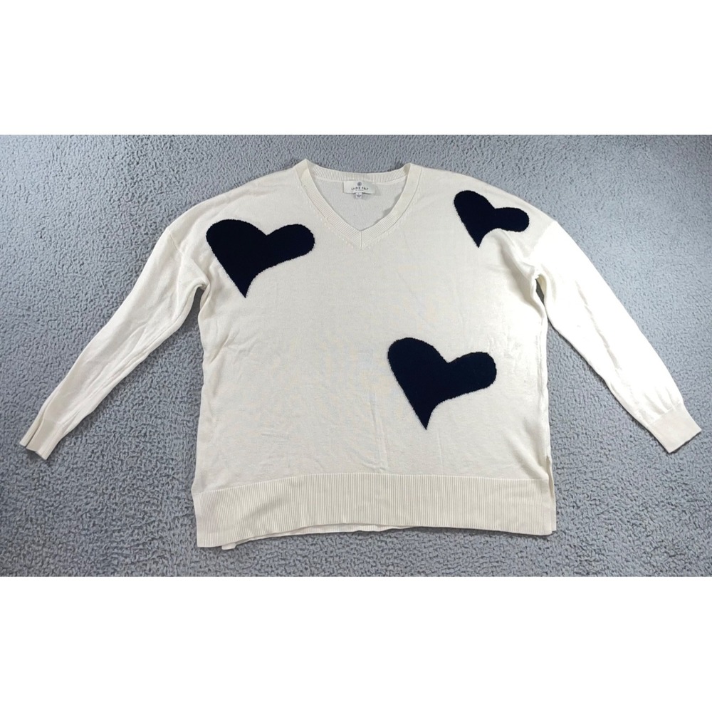 Laurie Felt Sweater Women Large Cashmere Blend Heart V Neck Long Sleeve
